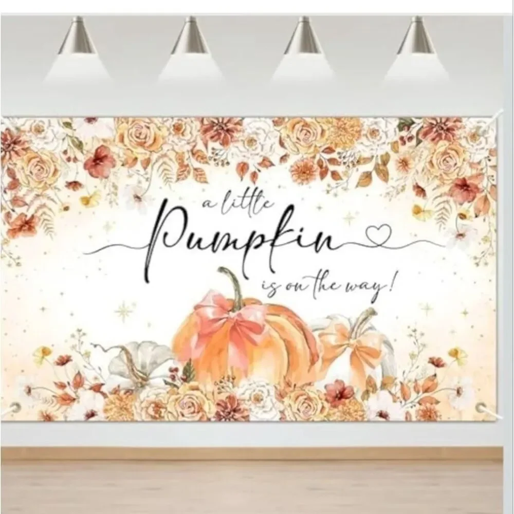 Pumpkin Baby Shower Photo Backdrop Banner Fall Theme Party Decor 70 x 43